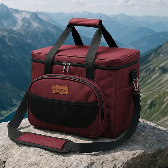 glaciere souple au sommet d'un montagne de couleur rouge vin