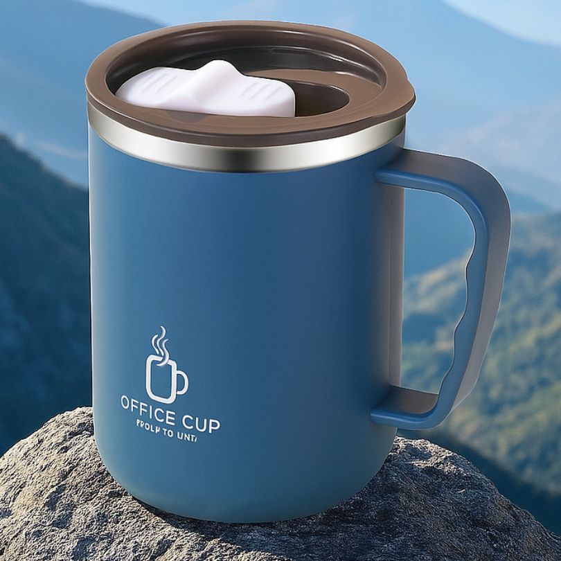 isotherme tasse bleu en extérieur