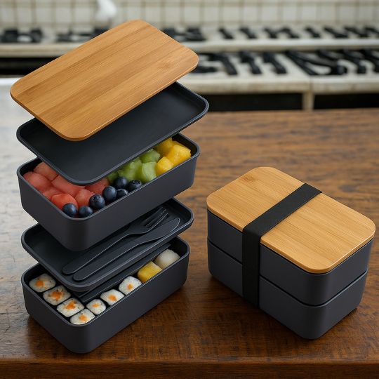 lunch box isotherme bleu démontée pour montrer les compartiments