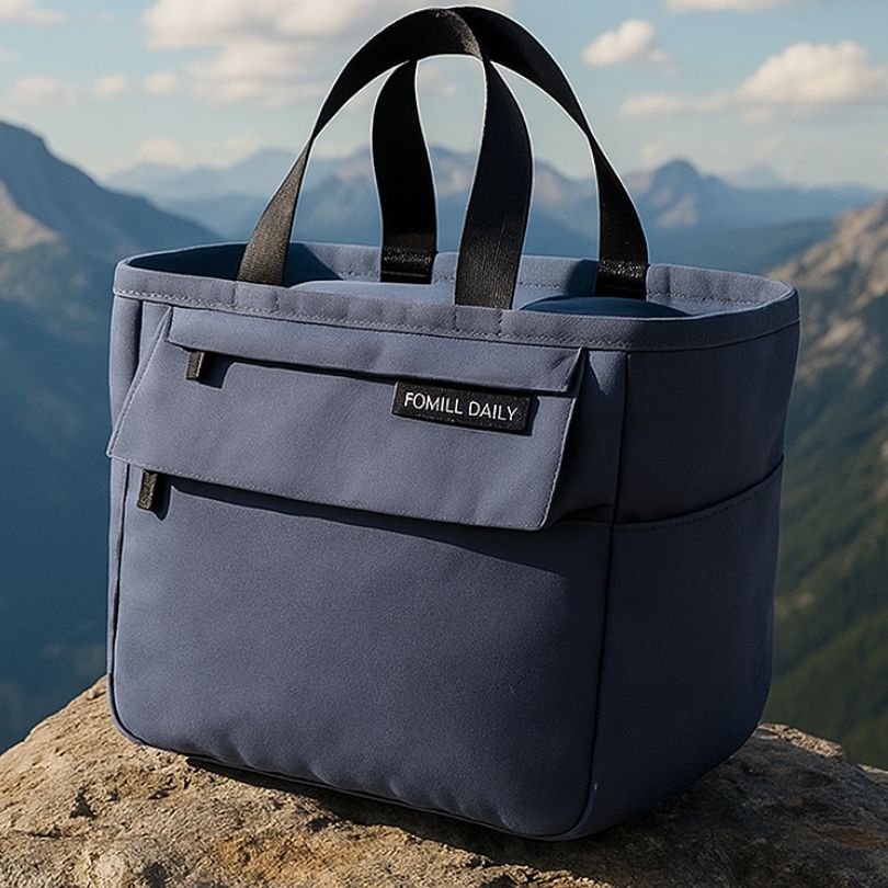 présentation d'un sac à lunch box bleu avec plusieurs poches