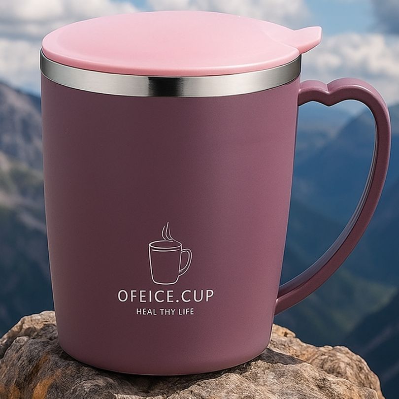 présentation d'une tasse isotherme violet avec poignée