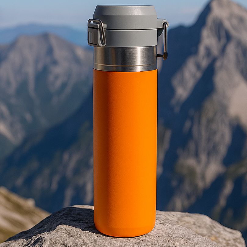 présentation d'un thermos café orange double paroi