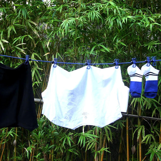 corde-a-linge-bleu-etendu-entre-arbres