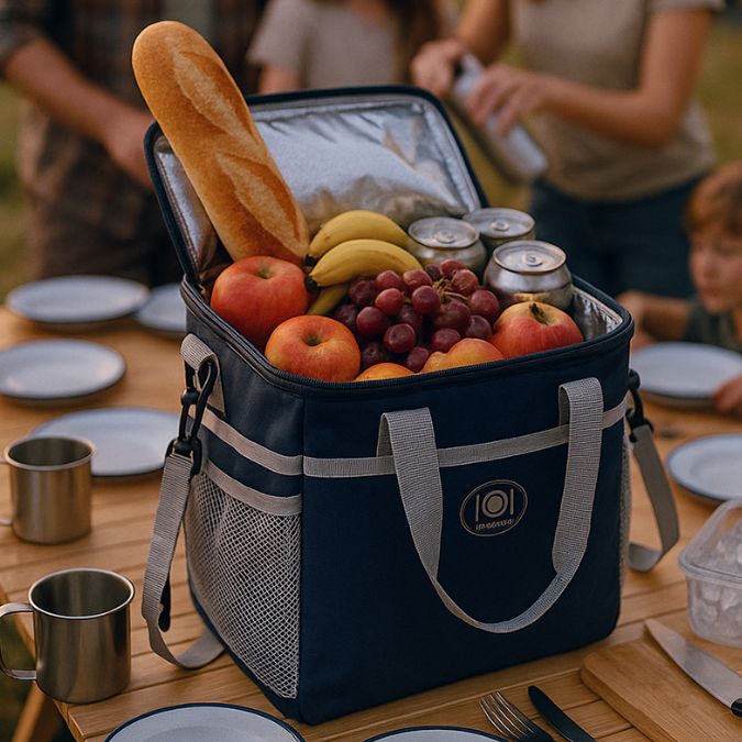 une glaciere souple remplit d'aliments frais
