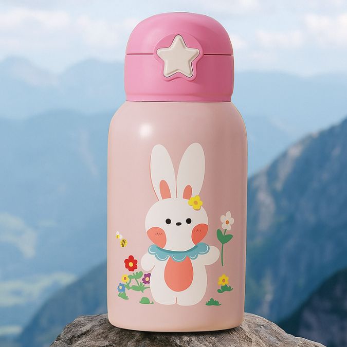 gourde isotherme enfant rose avec lapin