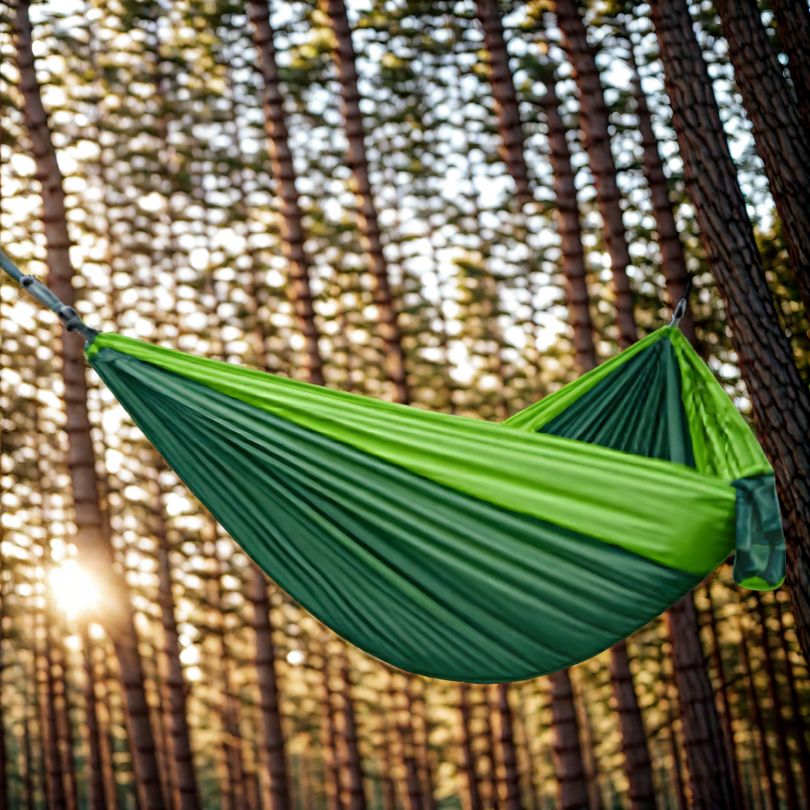 hamac-vert-en-nature-suspendu-par-les-arbres