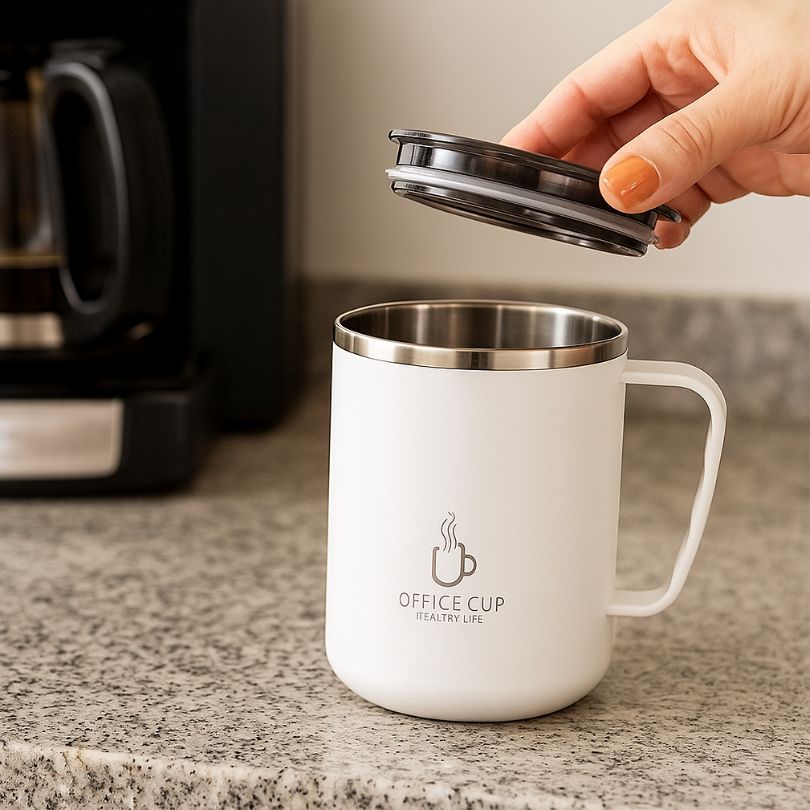 couvercle hermétique asur isotherme tasse blanche
