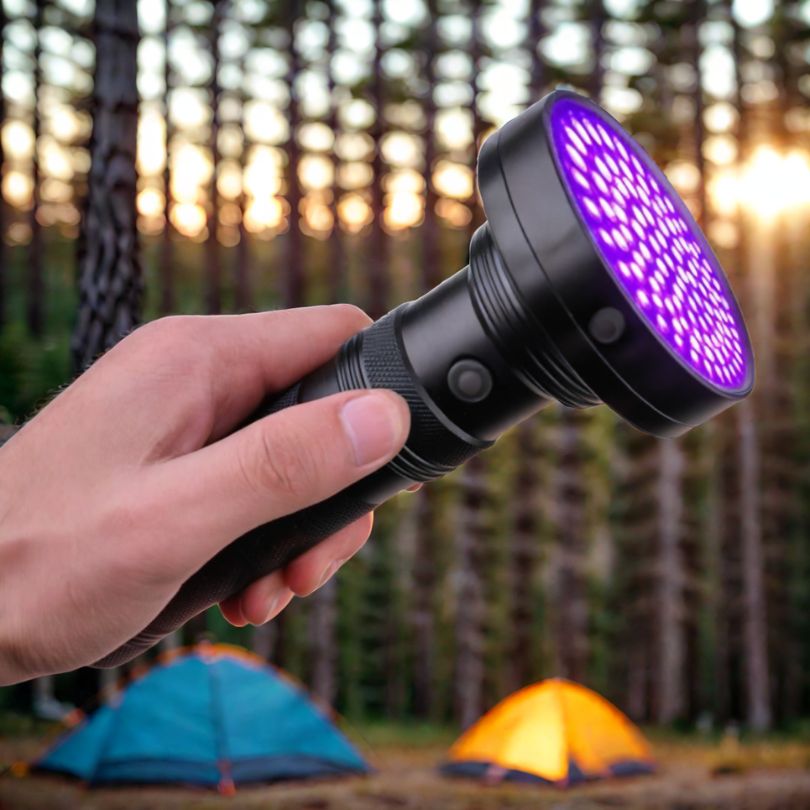main-qui-tient-une-lampe-de-poche-uv-en-nature