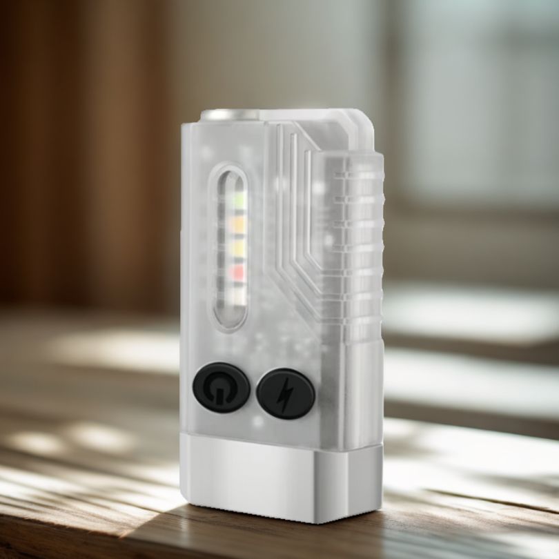 lampe-torche-rechargeable-transparente-sur-table