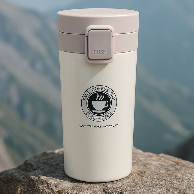 présentation d'un mug café blanc sur un rocher