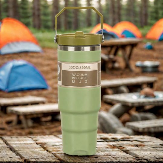 mug-isotherme-vert-sur-terrain-de-camping