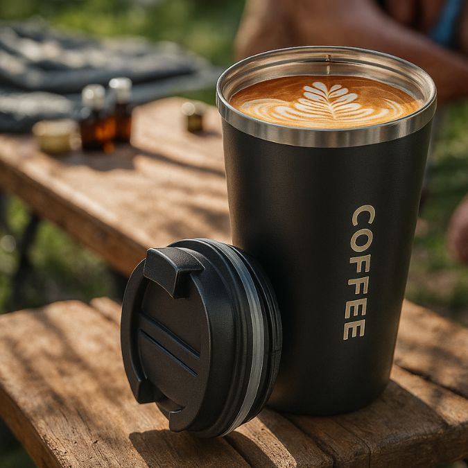 mug thermos noir en nature