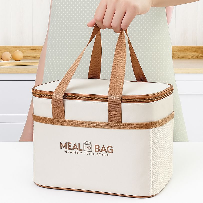 petite glaciere beige tenu par la anse