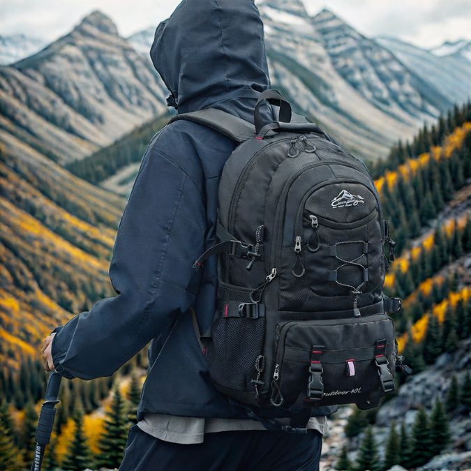 homme-en -plein-hiking-sur-une-montagne-avec-son-sac-à-dos-imperméable
