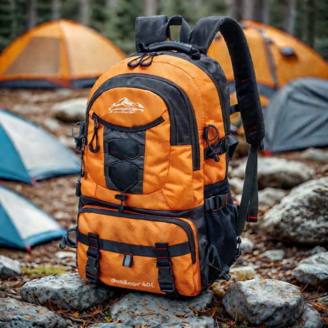 sac-à-dos-imperméable-orange-sur-une-roche-en-pleine-nature