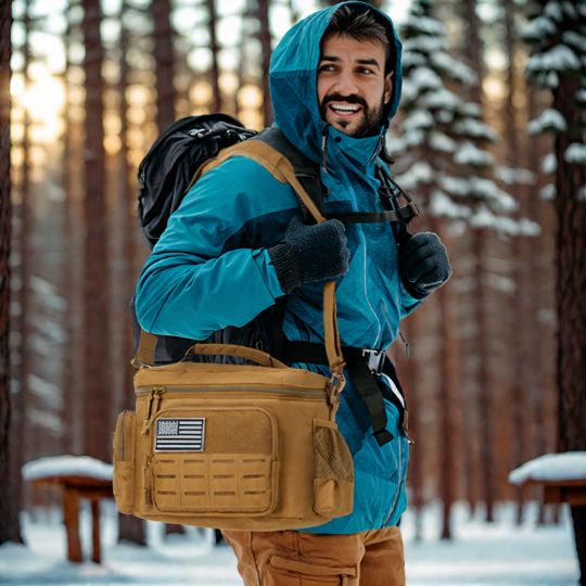 sac-à-repas-isotherme-avec-homme-en-foret-hivernale