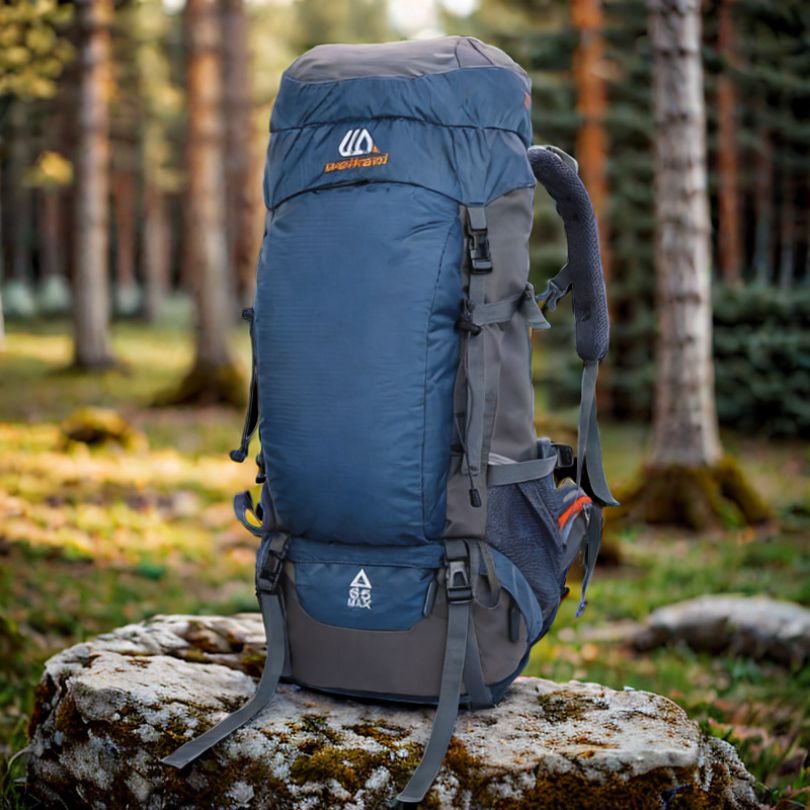 sac-de-randonnée-bleu-sur-table-foret