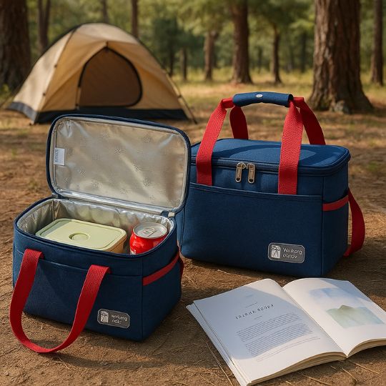présentation de deux sac glaciere en camping sur le sol