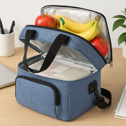 image démontrant un sac isotherme avec deux compartiments sur un bureau