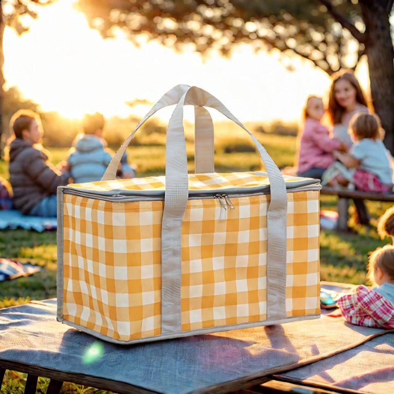 sac-isotherme-jaune-carrele-avec-famille-en-plein-air