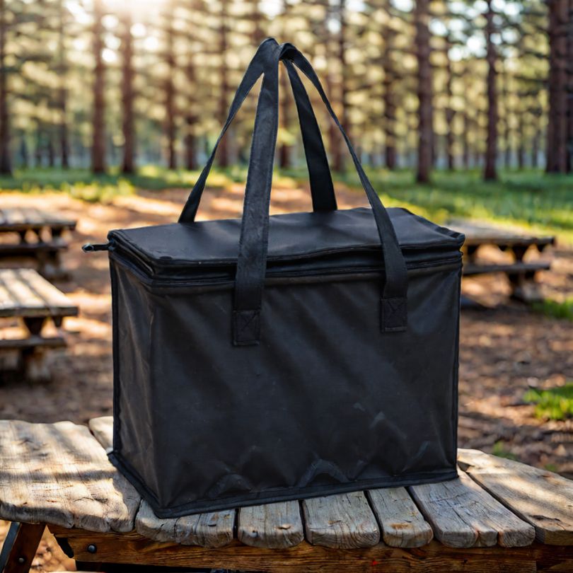 sac-isotherme-noir-sur-une-table-exterieur