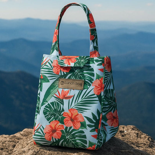 présentation d'un sac isotherme repas avec motifs fleurs printemps