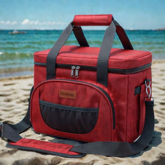 sac-isotherme-repas-rouge-sur-plage-a-la-chaleur