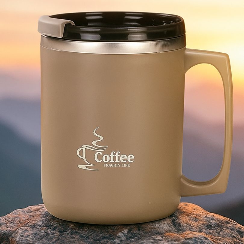 tasse double paroi brune en plein air