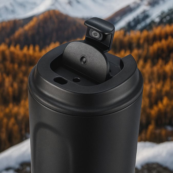 tasse isotherme noir avec bec verseur confortable