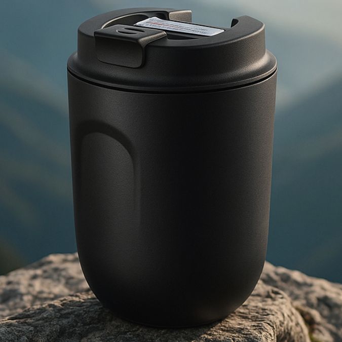 tasse isotherme noir en extérieur