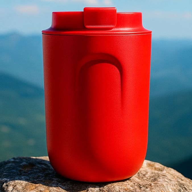 tasse isotherme rouge en plein air