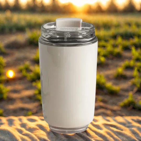 tasse-isotherme-blanc-au-coucher-de-soleil