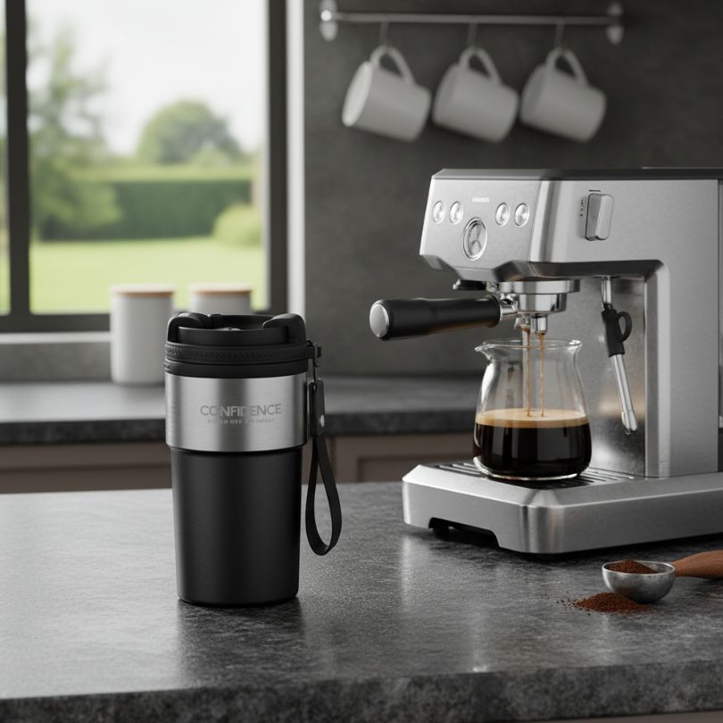 thermos cafe sur comptoir en cuisine