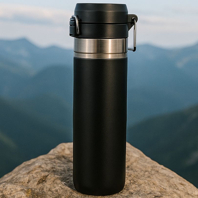 un thermos café noir en plein air