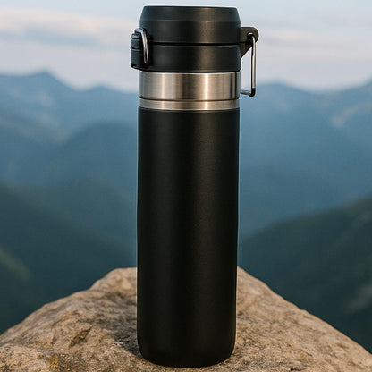 un thermos café noir en plein air