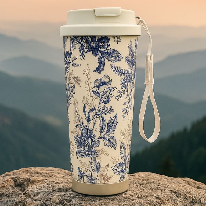 Thermos Flask Mug 500ml - BloomCup Fleuri Bleu