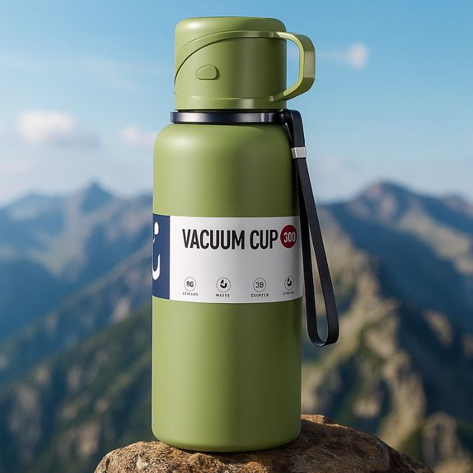 travel mug vert sur un rocher